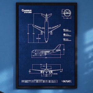 Airbus A310-300 Blueprint Poster Vertikal | Premium Poster | Luftfahrt Wandkunst | Pilot Geschenk