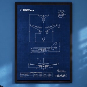 Boeing B737 MAX 7 Blueprint Poster Vertical | Aviation Wall Art