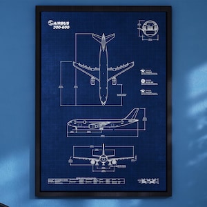 Airbus A300-600 Blueprint Poster Vertikal | Premium Poster | Luftfahrt Wandkunst | Pilot Geschenk
