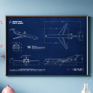 Boeing B727-200 Blueprint Poster Horizontal | Premium Poster | Aviation Wall Art | Pilot Gift