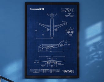 Airbus A319 Blueprint Poster Vertical | Aviation Wall Art