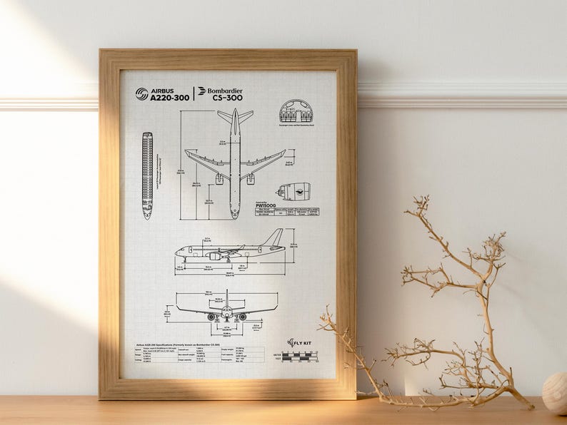 Airbus A220-300 (bombardier CS300) Blueprint Poster Vertical | Aviation ...