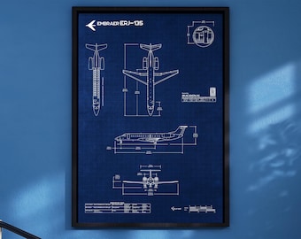 Embraer ERJ-135 Blueprint Poster Vertical | Aviation Wall Art