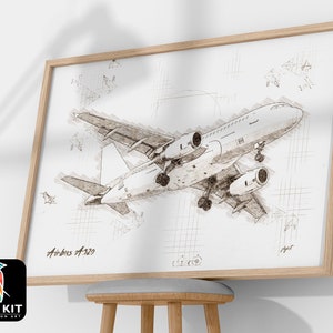 Airbus A320 Premium Poster - Vintage Aviation Sketch for Aircraft Enthusiasts