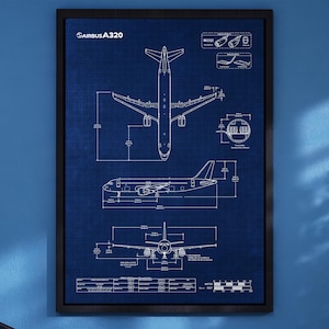 Airbus A320 Blueprint Poster Vertical | Premium Poster | Aviation Wall Art | Pilot Gift