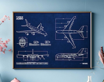 Airbus A380-800 Blueprint Poster Horizontal | Aviation Wall Art