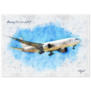 Boeing B777F (777-200LRF) Watercolor Art Print | Cargo Freighter Aviation Wall Art