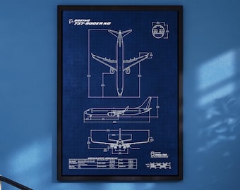 Boeing B737-900 Blueprint Poster Vertical | Aviation Wall Art