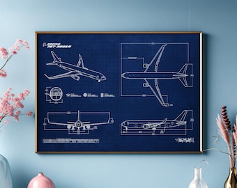 Boeing B767-300 Blueprint Poster Horizontal | Aviation Wall Art