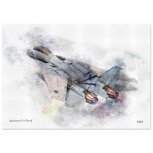 Grumman F-14 Tomcat Afterburner Watercolor Art Print | Fighter Jet Wall Art | Aviation Decor