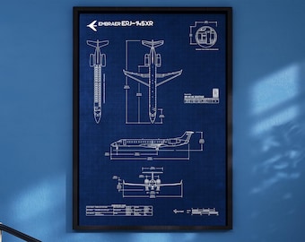 Embraer ERJ-145XR Blueprint Poster Vertical | Aviation Wall Art