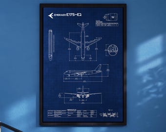 Embraer E175-E2 Blueprint Poster Vertical | Aviation Wall Art