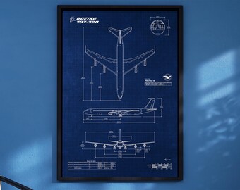 Boeing B707-320 Blueprint Poster Vertical | Aviation Wall Art