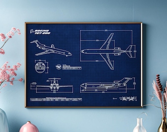 Boeing B727-200 Blueprint Poster Horizontal | Aviation Wall Art