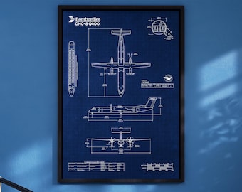 De Havilland Canada DHC-8 Q400 Blueprint Poster Vertical | Aviation Wall Art