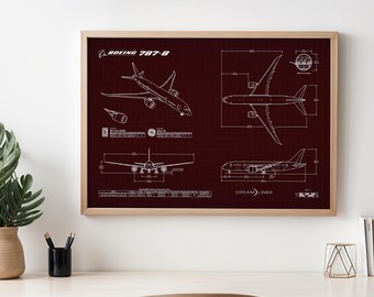 Boeing B787-8 Blueprint Poster Horizontal | Aviation Wall Art - Etsy