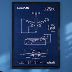 Airbus A318 Blueprint Poster Vertical | Premium Poster | Aviation Wall Art | Pilot Gift