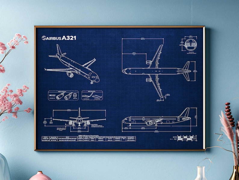 Airbus A321 Blueprint Poster Horizontal | Aviation Wall Art - Etsy Canada