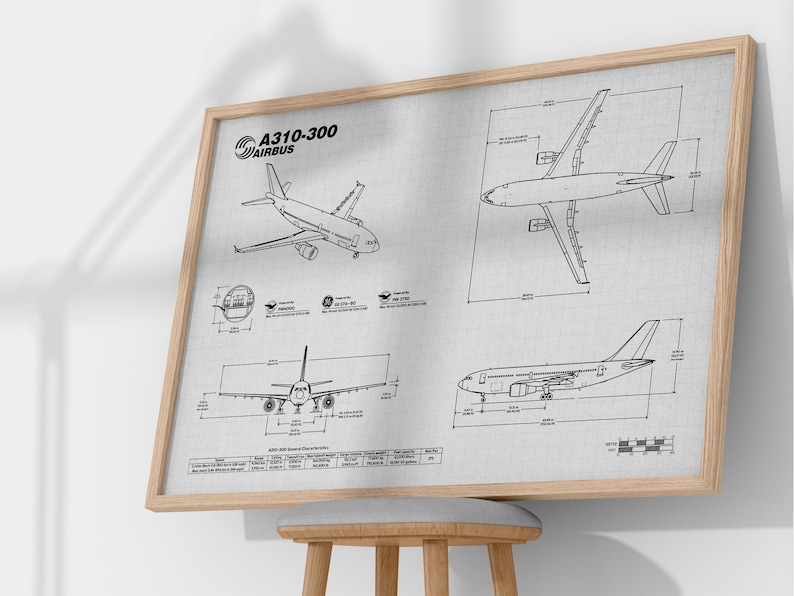 Airbus A310-300 Blueprint Poster Horizontal | Aviation Wall Art - Etsy UK