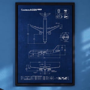 Póster vertical con el plano del Airbus A320neo / Arte mural de aviación