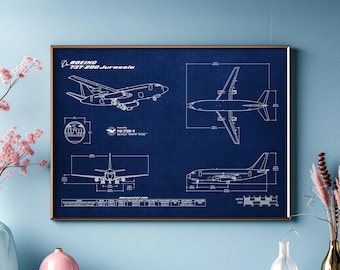 Boeing B737-200 Blueprint Poster Horizontal | Aviation Wall Art