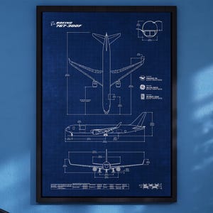 Boeing B767-300F Blueprint Poster Vertical | Premium Poster | Aviation Wall Art | Pilot Gift