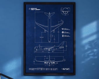 Boeing B767-300F Blueprint Poster Vertical | Aviation Wall Art