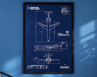 Boeing B727-200 Blueprint Poster Vertical | Aviation Wall Art