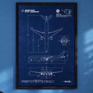Plano vertical del Boeing B777-300ER / Arte de pared premium / Regalo de aviación / Decoración del hogar para pilotos / 5 colores