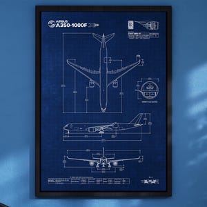 Airbus A350-1000F Blueprint Poster Vertikal | Premium Poster | Luftfahrt Wandkunst | Pilot Geschenk