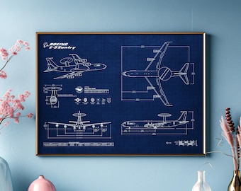 Boeing E-3 Sentry AWACS Blueprint Poster Horizontal | Aviation Wall Art