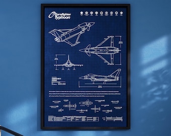 Eurofighter Typhoon Blueprint Poster Vertical | Aviation Wall Art