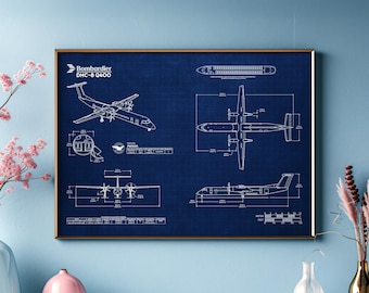 De Havilland Canada DHC-8 Q400 Blueprint Poster Horizontal | Aviation Wall Art