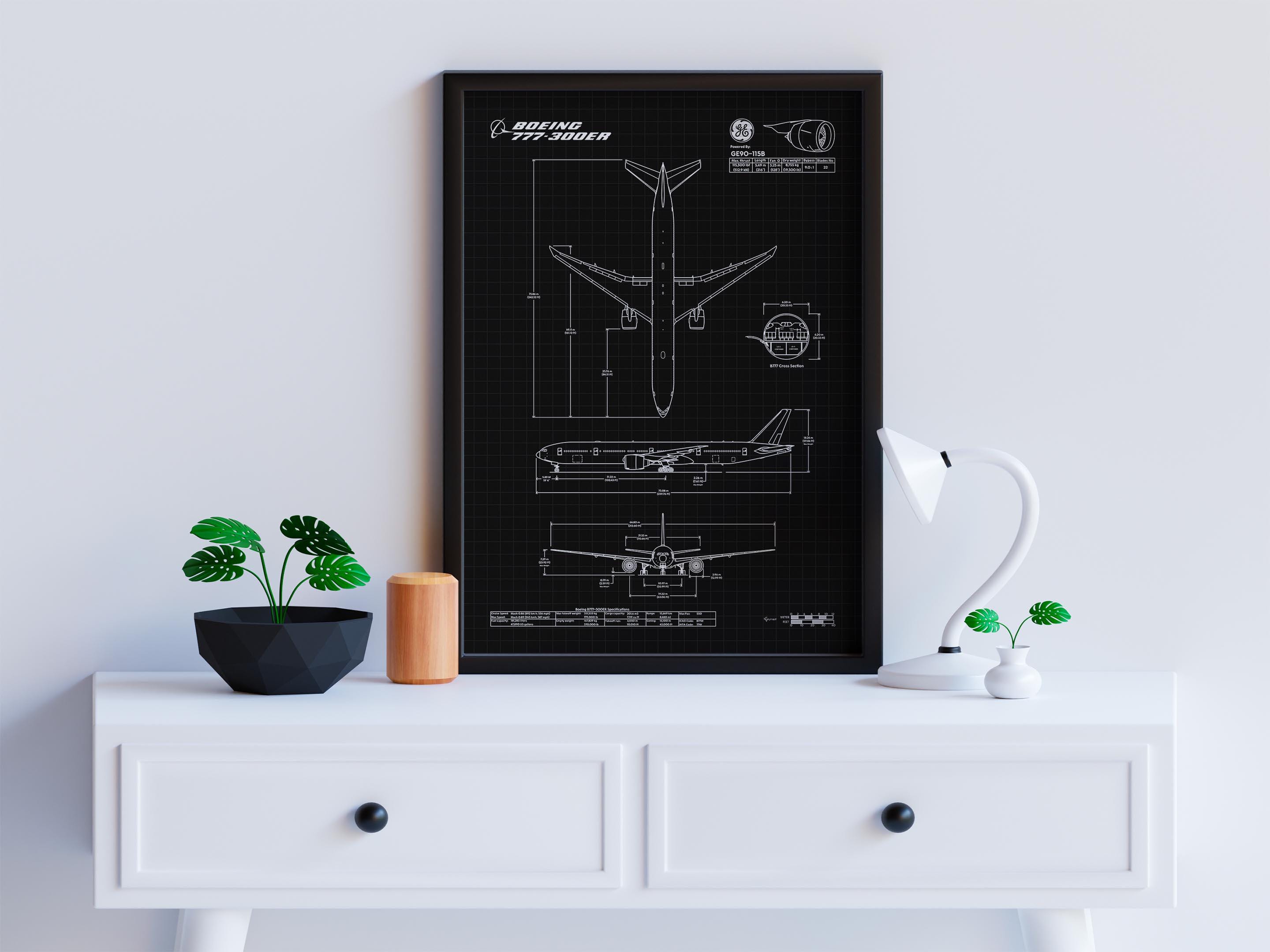 Boeing B777-300ER Blueprint Poster Vertical | Aviation Wall Art - Etsy
