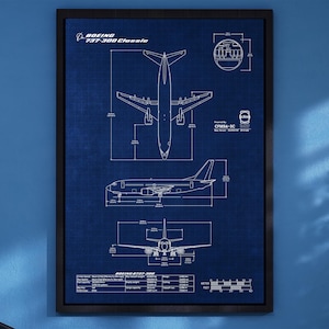 Boeing B737-300 Classic Blueprint Poster Vertical | Premium Poster | Aviation Wall Art | Pilot Gift
