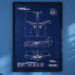 Boeing B737 MAX 8 Blueprint Poster Vertical | Aviation Wall Art