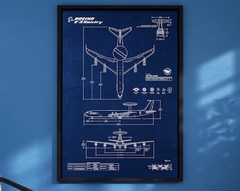 Boeing E-3 Sentry AWACS Blueprint Poster Vertical | Aviation Wall Art