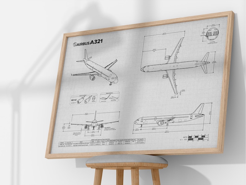 Airbus A321 Blueprint Poster Horizontal | Aviation Wall Art - Etsy UK