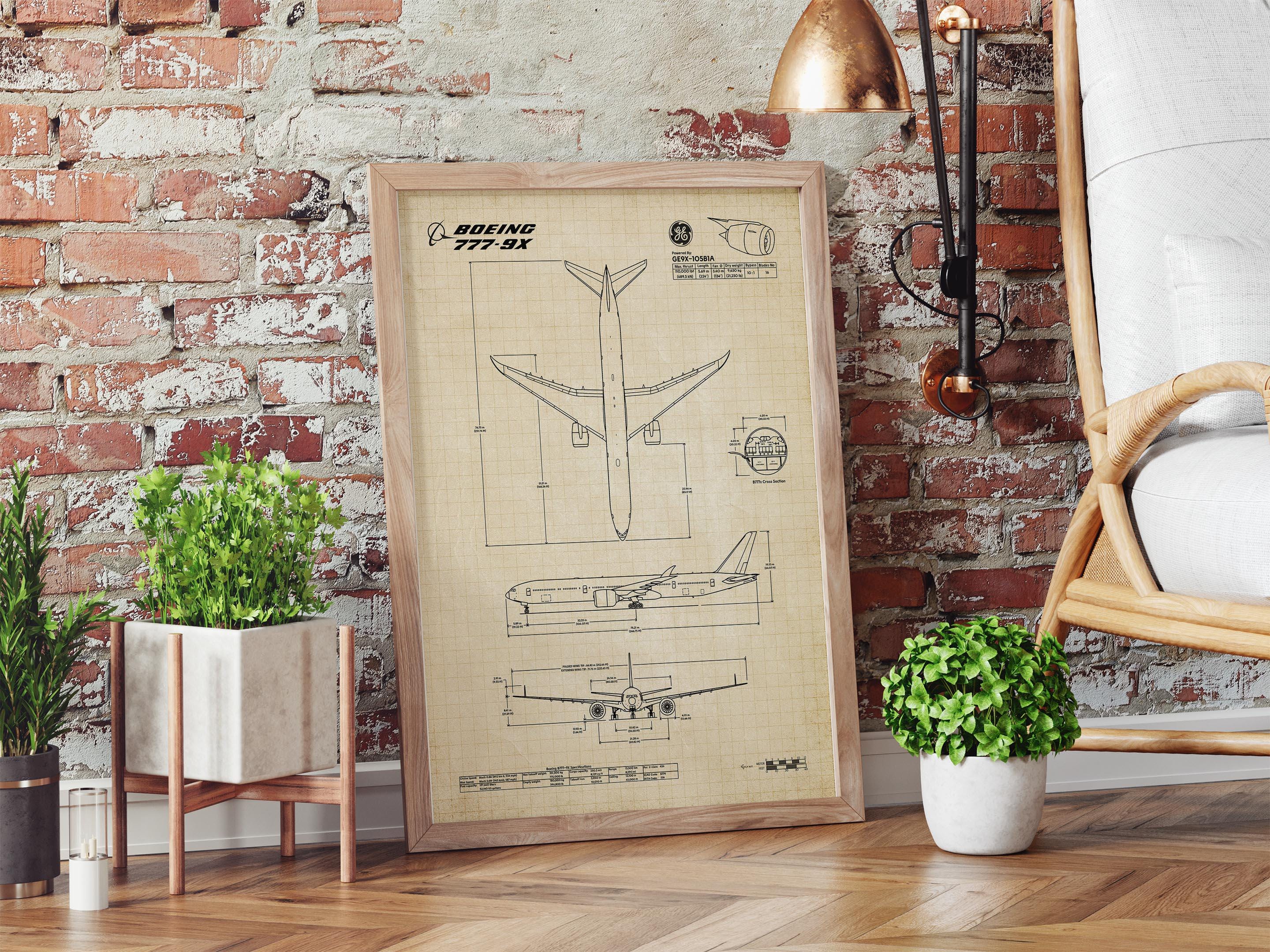 Boeing B777-9 Blueprint Poster Vertical | Aviation Wall Art - Etsy