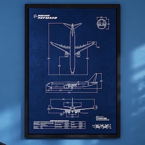 Boeing B737 MAX 9 Blueprint Poster Vertical | Aviation Wall Art