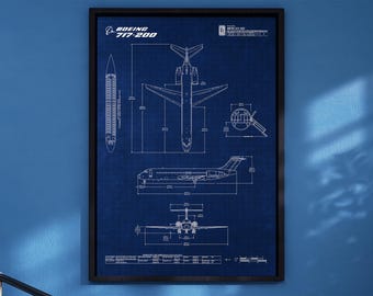 Boeing B717-200 Blueprint Poster Vertical | Aviation Wall Art