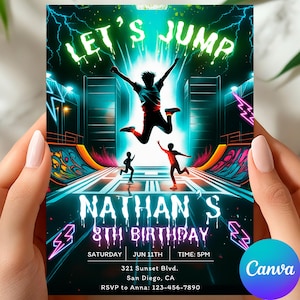 Jump Invitation Jump Birthday Party Invitation Trampoline Party Bounce House Party Jump Party Let&#39;s Jump Boy Editable Printable Download