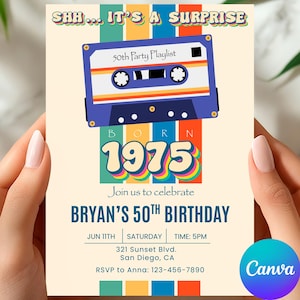 50th Birthday Party Invitation: Born in 1975, Editable Template (PDF Download)