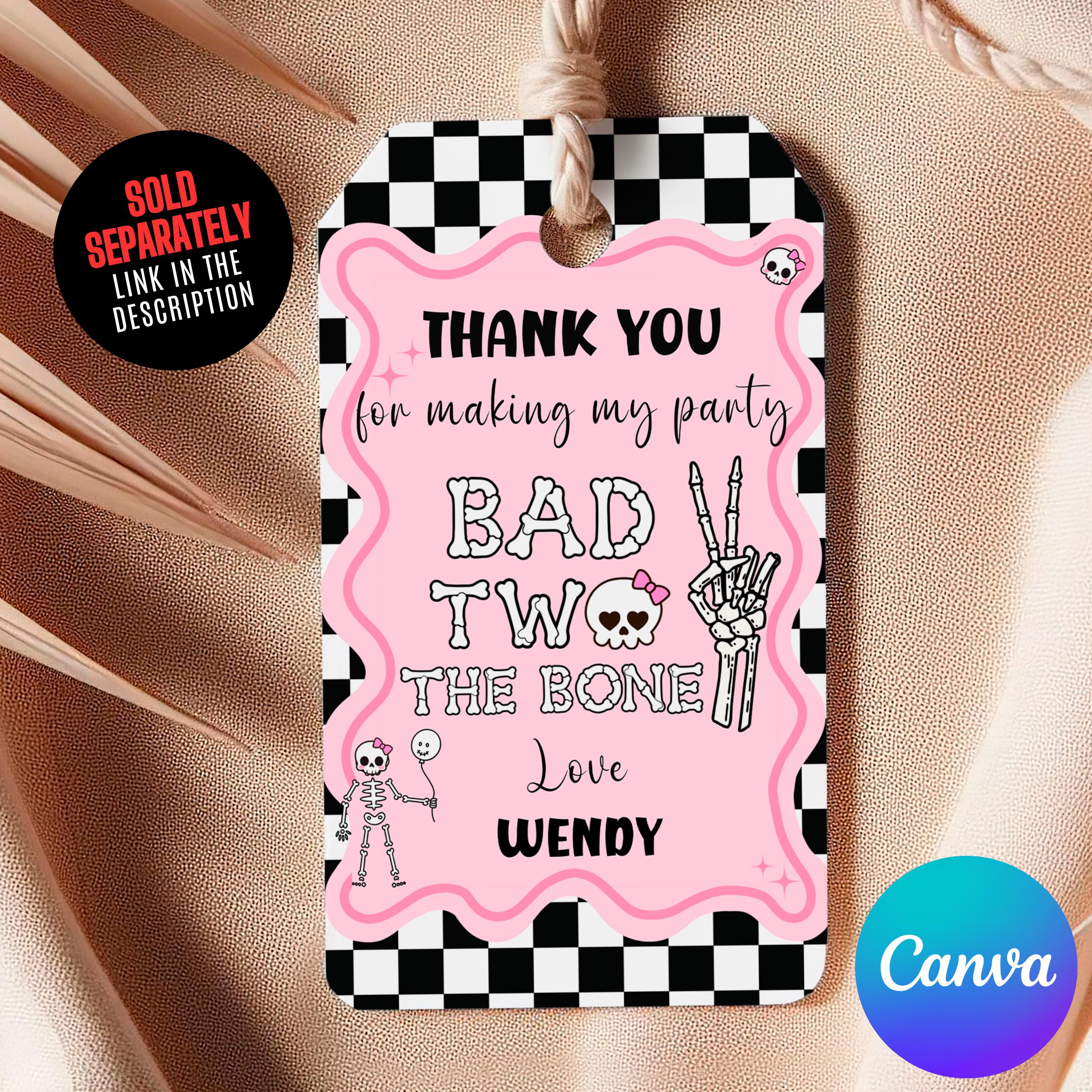 Rocker Bad Pink Checkered Rocker Bad Two the Bone Birthday Invitation, Canva ...