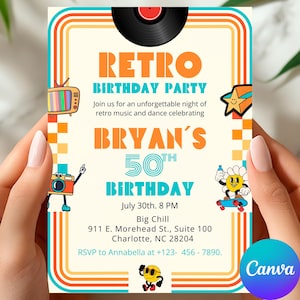 Retro 50th Birthday Party Invitation Template - 80s Music & Dance Theme (Printable Digital Download)