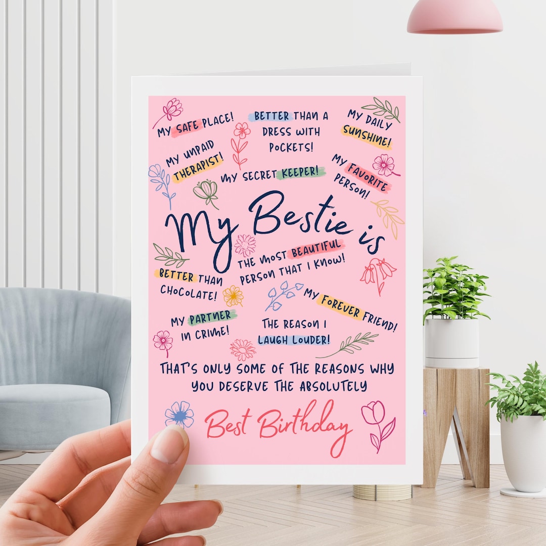 Printable Bestie Birthday Card – Foldable Card for Best Friend, Instant ...