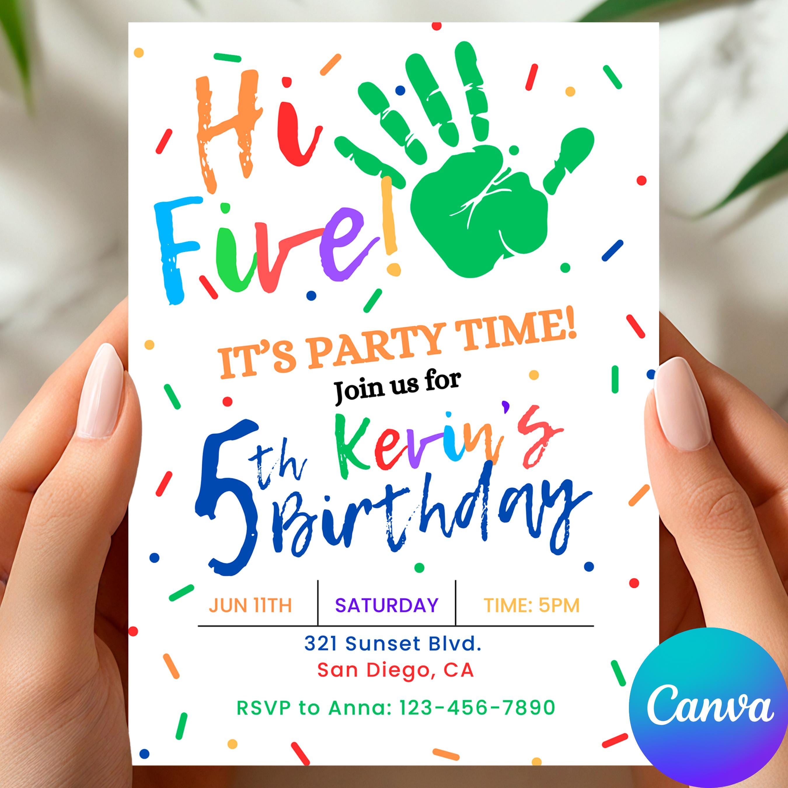 Hi-Five 5th Birthday Invitation 5thbirthday High Five Birthday Colorful Birthday Invite 5th birthday custom 5th birthday colorful