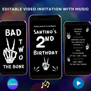 Bad Two The Bone Second Birthday Bad Two The Bone Birthday Boy Bad 2 The Bone Skeleton Peace Hand Boo 2nd Birthday Boy 2nd Birthday