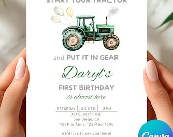 Tractor Invitation Green Tractor Birthday Invitation Tractor Birthday Invites