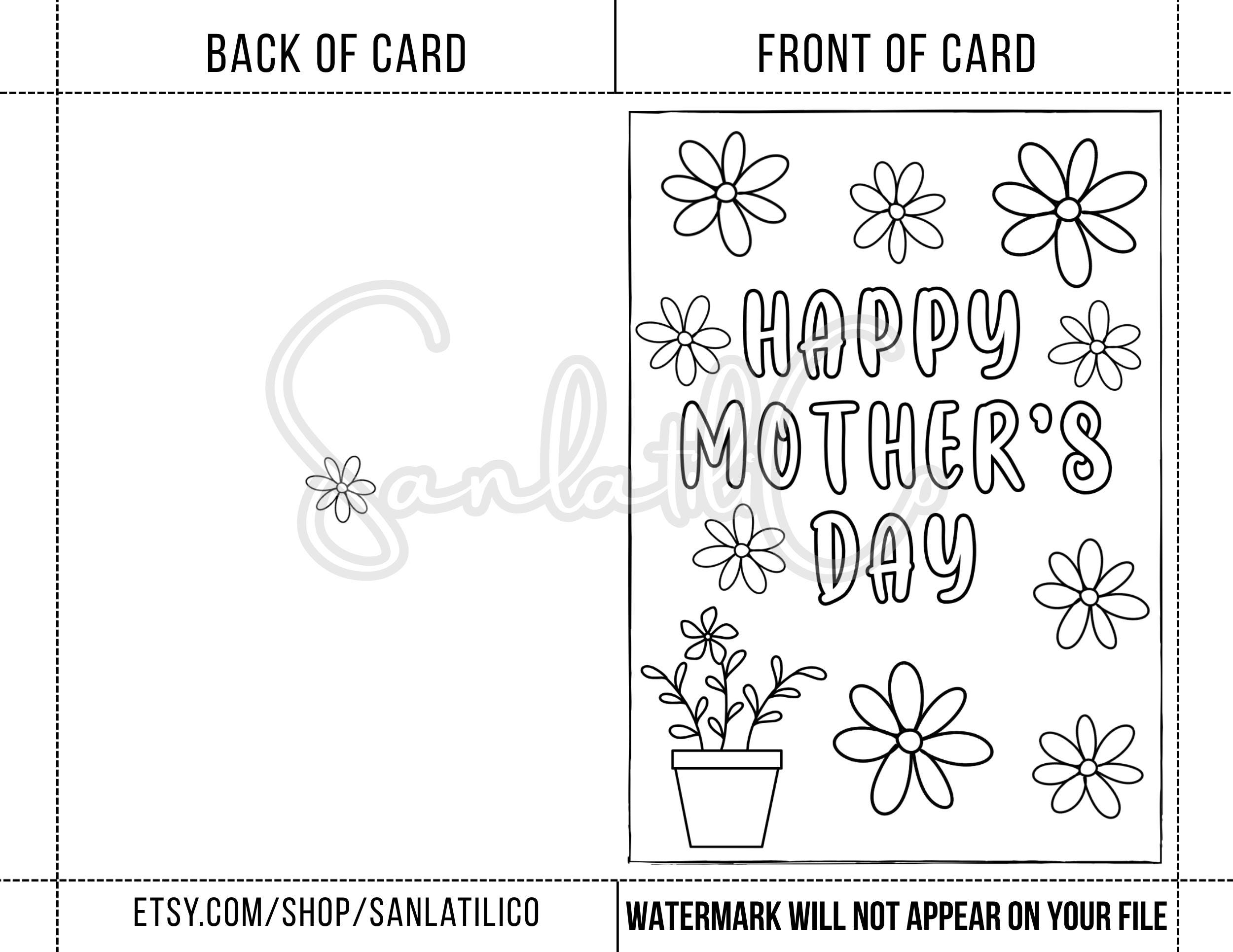 Mother’s Day Coloring Card for Kids Printable, DIY Foldable Card , Fun ...